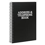 Iconikal Address Telephone Book, 8x5-Inch, Black, Spiral-Bound, 384 Contacts, Organizer for Organizing Names, Addresses, Email, Cell Phone Numbers