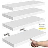 YUFLINX Floating Shelves for Wall,16’’Rustic Wood Wall Shelf for Room Decor/Storage/Display,Small Book Shelf,Wall Mounted Hanging Shelves for Bedroom, Bathroom, Living Room, Kitchen(White,Set of 4)