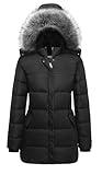 GGleaf Women's Winter Thicken Puffer Coat Warm Snow Jacket with Fur Removable Hood Black Medium