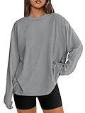 Trendy Queen Womens Oversized Long Sleeve T Shirts 2025 Basic Crewneck Tee Fall Tops Casual Workout Y2K Clothes Grey M