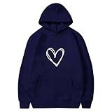 Christmas Clearance Womens Heart Print Hoodies Trendy Long Sleeve Love Graphic Sweatshirt Loose Casual Cute Fall Pullover Top with Pocket Sweatshirt for Women