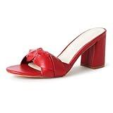 Tori Heeled Sandal for Women, Black PU Block Heel Mules, Comfortable Open Toe Dressy Shoes, Fashion Slip-On Summer Sandals