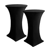 HolidayIdeas Cocktail Table Covers, 2 Pack - Fitted Stretch Spandex Square Corners Cocktail Tablecloths,High Top Table Cloths (Black, Fit for 30"-32" Diameter x 43" Height Tables)