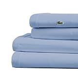 Lacoste 100% Cotton Percale Solid Sheet Set, Breathable, Cooling & Hotel Quality Sheets - Deep Pocket, Easy-Fit, Oeko-Tex Certified, Allure Blue, Full