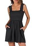 Caracilia Women's Summer Casual Smocked Rompers Square Neck Sleeveless Loose Shorts Jumpsuit 2025 Beach Vacation Outfits Black