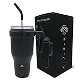 BABANAZ 40 oz Tumbler with Handle and Straw Lid | Insulated Cup Reusable Stainless Steel Water Bottle Travel Mug Any Cupholder | Gifts for Women Men Him Her | Burly Collection | Night Black