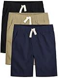 OHD 3 Pack Boys School Uniform Shorts, Casual Summer Shorts Pull on Elastic Waist Boys Clothes with Drawstring