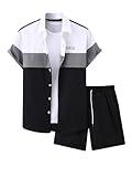 SOLY HUX Men's Plus Size Shorts Set Button Down Shirt and Shorts Color Block Two Piece Outfits Black White Multi 4XL