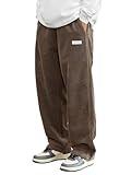 ZAFUL Mens Corduroy Straight Leg Pants Long Solid Elastic Waist Casual Pants Loose Fit Going Out Pants with Pockets Brown XL
