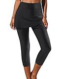Pinup Fashion Skirted Leggings Black Swim Pants Women Swimming Capris Sun Protection Swimsuit Tights XXL