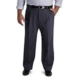 Haggar Men's Iron Free Premium Khaki Classic Fit Flat Front Expandable Waist Casual Pant (Regular and Big & Tall Sizes), Dk Grey-BT, 48W x 30L