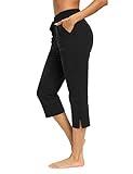 LEXISLOVE Capris for Women Casual Summer Wide Leg Crop Pants Loose Comfy Drawstring Yoga Jogger Capri Pants with Pockets Black XL