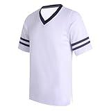 dolessismore Blank White Football Jersey for Men Women Replica V-Neck Mesh Shirt Sport Uniform Vintage Outfits New Year Tops Navy Blue Stripe-White Jersey,Men Size XX-Large