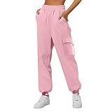 Cute Sweatpants Deals of The Day Clearance Prime Womens Cargo Sweatpants Oversized Fleece Joggers Fall Fashion Outfits Y2K Clothes 2024 with Pockets 1-Pink 3X-Large Day Today 2024