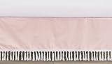 Sweet Jojo Designs Pink Boho Bohemian Girl Baby Crib Bed Skirt Nursery Dust Ruffle - Solid Color Blush Pink and White Farmhouse Chic Minimalist Tassel Fringe Macrame Textured