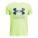 Under Armour Boys Tech Hybrid Print Short Sleeve T Shirt, (304) Morph Green/Morph Green/Tech Blue, Large