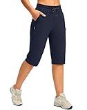 G Gradual Women's 15'' Long Shorts Below The Knee Hiking Cargo Capris Stretch Quick Dry Bermuda Shorts for Women with Pockets(Navy-New,M)