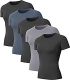 NebuKinex 5-Pack Women's Compression Shirts Short Sleeve Workout Tops Athletic Baselayer Quick Dry Gym Yoga Running T-Shirt Small