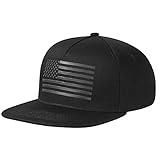 UALON Baseball Cap, Snapback Trucker Hat for Men & Women with American Flag and Adjustable, Breathable Mesh, Flat Bill Hats Black