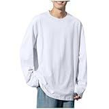 Mens Long Sleeve T-Shirt Relaxed Fit Neck Solid Color Tee Top Lightweight Cotton Basic Summer Casual Everyday Shirt White
