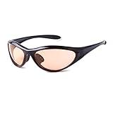 ADE WU Trendy Rave Sunglasses for Women Men Fashion Y2K Wrap Around Sporty Style Sun Glasses Goggles,Black Frame Light Brown Lense