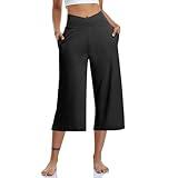 maisdgop Capri Pants for Women 2025 Wide Leg Cropped Pants Loose Stretch High Waist Trousers Comfy Soft Capris with Pockets