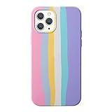 Yesunktt for iPhone 15 Pro Max Cute Bright Rainbow Stripe Liquid Silicone Phone Case, All-Inclusive Phone Protection, for Girls, Women, Men,Men, Men,Pink