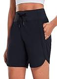 baleaf Women's 7" Long Running Shorts Athletic Workout Gym Quick Dry Hiking Shorts High Waisted Zipper Pocket Black M