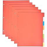 Amazon Basics Durable Multicolor 3-Ring Binder Plastic Divider Set with Tab Labels, 3-Hole Punched Letter Size 8-Tab Dividers, for School and Organization, 6 Pack, Assorted Colors