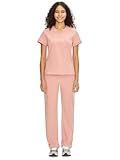 COZYFIT Scrubs for Women Set Medical Uniform - V-Neck Top & Straight Leg Pants with 9 Pockets, Wrinkle-Resistant Unisex Workwear, Pink, M