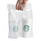 100 Pack Clear Plastic Bags 2 Cup Beverage Carrier Drink Holder up to 32oz Disposable for delivery take Out by Mujoiny