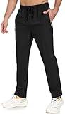 ZOOXING Mens Athletic Pants Lightweight Quick Dry Workout Hiking Exercise Pants Water Resistant Polyester Elastic Waist Sweatpants with Zipper Pockets Black-XL
