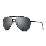SUNGAIT Aviator Polarized Sunglasses UV400 Protection for Men Women Vintage Retro Style (Black Frame/Non-mirrored Grey Lens,60) 1603HKHU