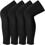 Tatuo Sports Compression UV Long Leg Sleeves for Running Basketball Football Cycling and Other Sports for Men, Women, Youth (Black,4 Pieces)