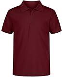 Nautica Boys' School Uniform Short Sleeve Polo Shirt, Button Closure, Moisture Wicking Performance Material, Burgundy 601, 8 Husky