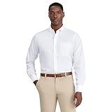 IZOD Men's Performance Comfort Long sleeve Solid Button Down Shirt, White, Small