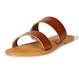 Amazon Essentials Women's Two Band Slip On Open Toe Sandal, Tan, 8