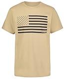 Lucky Brand Boys' Short Sleeve Graphic Crew Neck T-Shirt, Soft, Comfortable, Relaxed Fit, US Flag Pale Khaki