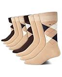 Tommy Hilfiger Mens Dress Socks - 8 Pack Stylish Crew Socks for Men, Breathable, Moisture-Wicking & Stretchable - Ideal for Work, Travel, Casual & Everyday Wear, Tan Assorted, Size 7-12