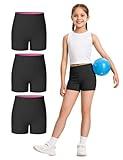 JOCMIC 3 Pack Girls Athletic Shorts Dance Gymnastics Yoga Running for Kids Black 5-6 Years
