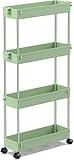 SPACEKEEPER Slim Rolling Storage Cart 4 Tier Bathroom Organizer Utility Cart Mobile Shelving Unit Tower Rack for Kitchen, Laundry Room, Bathroom, Narrow Places, Green