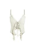 CIDER Going Out Tops for Women Y2K Tie Front Asymmetrical Ruffle Hem Lace Spaghetti Strap Cowgirl Crop Tops Beige