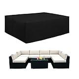 Easy-Going 600D Heavy Duty Patio Furniture Cover, Outdoor Rectangular Table and Chair Set, Waterproof Sectional Set (110"L x 84"W x 28"H, Black)