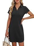 ANRABESS Womens Casual Summer T Shirt Dress Short Sleeve V Neck Mini Shift Dresses 2025 Fashion Vacation Travel Outfit Black Large