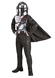 Star Wars The Mandalorian Official Youth Halloween Costume - Printed Jumpsuit with Plastic Mask (M) Brown