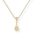 PAVOI 14K Yellow Gold Plated Cute Cubic Zirconia Pendant Necklaces with Charms Set, Hypoallergenic Adjustable Chain Dainty Gold Charm Necklace for Women, Trendy Sports Tennis Racket Pendant Gift