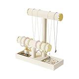 Pangkeep Jewelry Holder Stand,2 Tier Necklace Bracelet Organizer with Tray,Jewelry Displays for Selling Bangles Scrunchie Hair ties Watches and Chains (Beige)