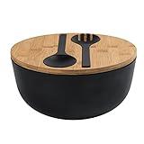 LOVYANXUE Bamboo Fiber Salad Bowl with Servers Set Large 9.8inches Nature Bamboo Mixing Bowl with Servers with Lid Spoon and Fork for Fruits,Salads and Vegetables