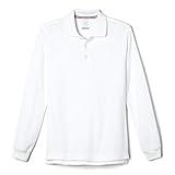 French Toast Big Pique Polo School Uniform Shirt with Long Sleeves for Boys and Girls, White, 8