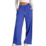 Cargo Sweatpants for Women Daily Deals of The Day Prime Today Only Womens High Waisted Baggy Drawstring Sweatpants Casual Wide Leg Pants Long Trouser Slacks with Pockets 1-Blue Small